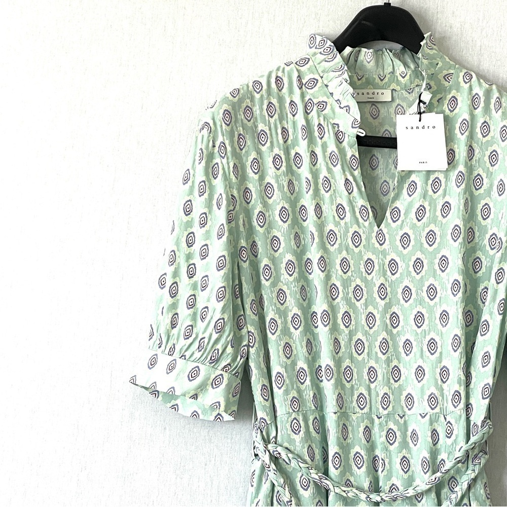 Sandro Jary Abstract-Print Mini Dress with Braided Belt - Picture 4 of 15